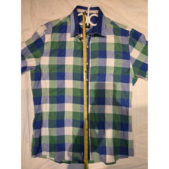 Di Nero Milano Men Long Sleeves Shirt XL Squared Pattern Pre-Owned - Picture 9 of 10